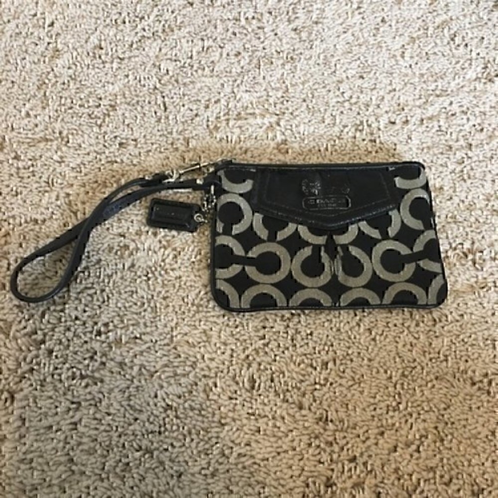 Coach Black and Tan OP Art signature wristlet - Picture 2 of 13